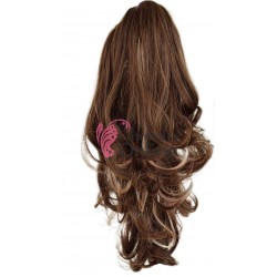 Extensie de par coada dreapta usor ondulata la varfuri cu cleste 55cm Saten Mediu cu Blond Inchis Mixt 0202L627H22#